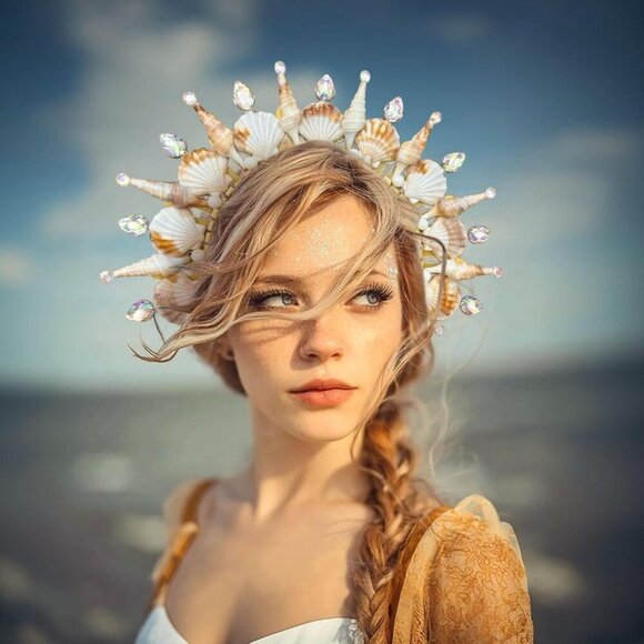 Mermaid Crown Headband Seashell Gold Cosplay Renaissance Women Accessories